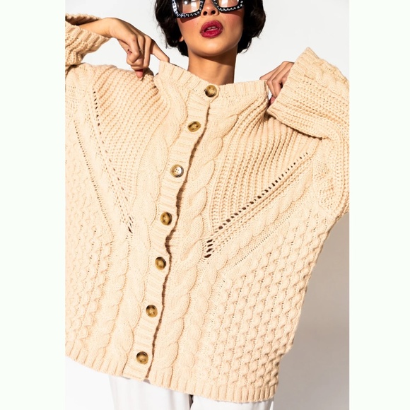 NWT Dressed in LALA Unbothered Grandpa Cardigan Sweater in Beige - Picture 5 of 14